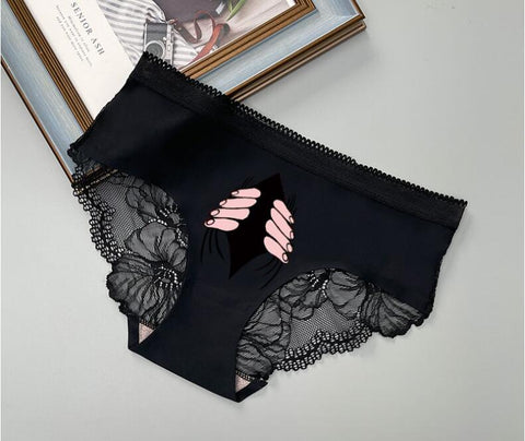 Panteazy's Black Printed Couple Lingerie Soft Silky Handfeel- Brief & Panty (*Choose Men & Women sizes SEPERATELY- WEBSITE's PRICE IS NOT OF A PAIR) Gift for Girlfriend & Boyfriend