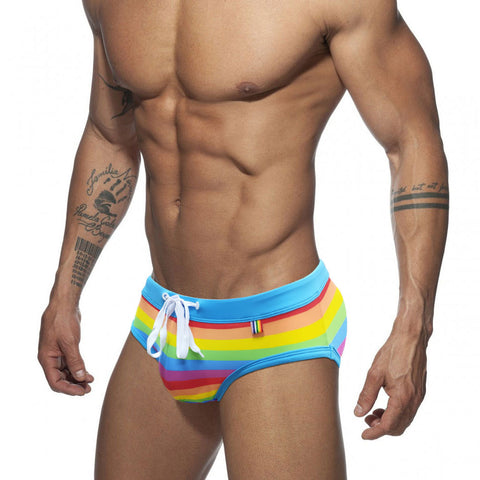 Panteazy's Rainbow Stripe Swimwear Brief Men underwear thongs Frenchie Anti Bacterial, Colour Fresh, Moisture Wicking