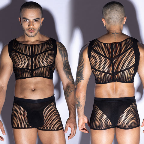 Panteazy's Mesh 2 part Bodysuit for Men Black Free Size See Through Men Lingerie Holiday Honeymoon Gift for men