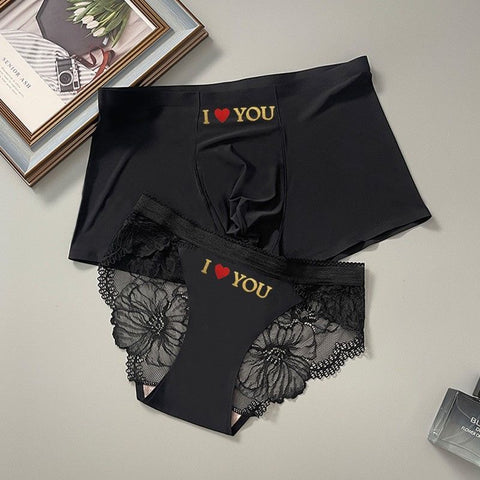 (*Choose Men & Women sizes SEPERATELY- WEBSITE's PRICE IS NOT OF A PAIR)Panteazy's Black Printed Couple Lingerie Soft Silky Handfeel- Brief & Panty Gift for Girlfriend & Boyfriend