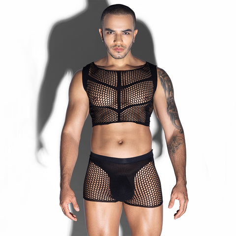 Panteazy's Mesh 2 part Bodysuit for Men Black Free Size See Through Men Lingerie Holiday Honeymoon Gift for men