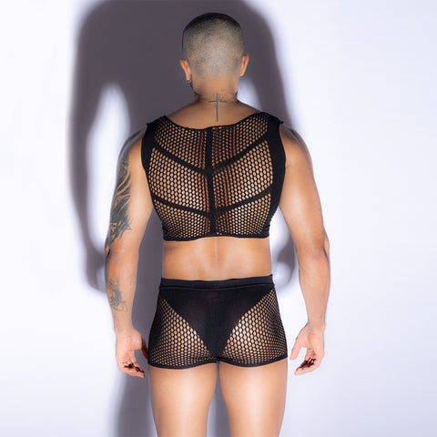 Panteazy's Mesh 2 part Bodysuit for Men Black Free Size See Through Men Lingerie Holiday Honeymoon Gift for men