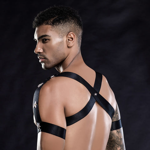 Black Men's Faux Leather Chest Strap Body Harness Buckles Clubwear Costume