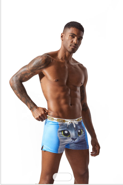 Men’s cat print boxer with drawstring waistband