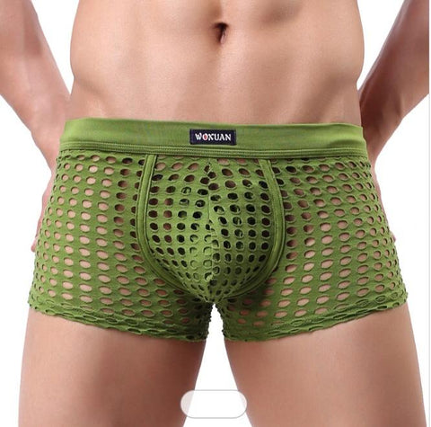 Panteazy's Men's Self Fabric Cut Mesh Hole See through Brief Underwear